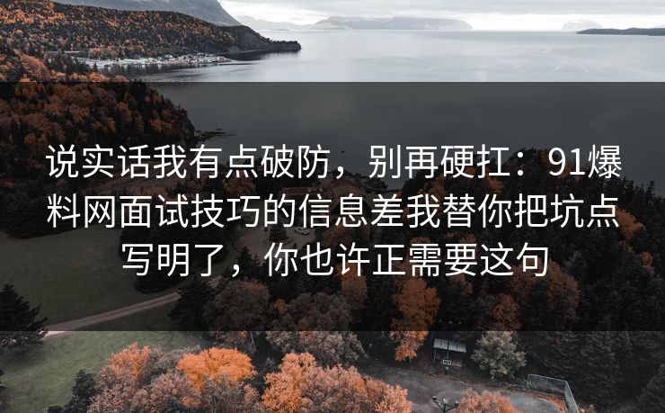说实话我有点破防，别再硬扛：91爆料网面试技巧的信息差我替你把坑点写明了，你也许正需要这句